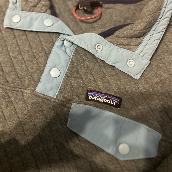 Patagonia Womens Blue Quilted Snap T Organic Cotton Pullover Sweater Large - Picture 2 of 5